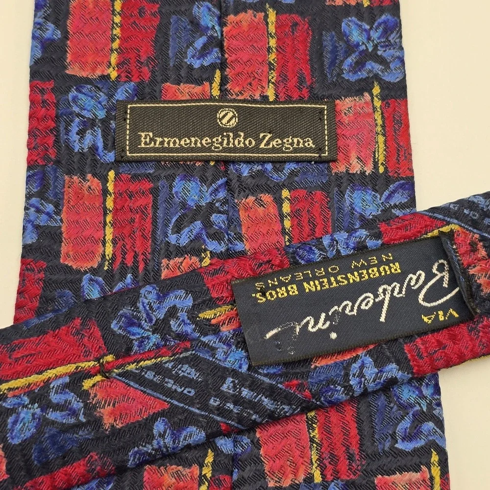 Ermenegildo Zegna‎ Geometric Red Gold 100% Silk Italy Mens Neck Tie